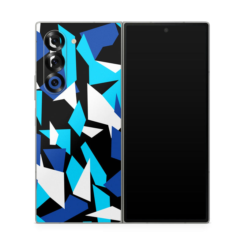 Samsung Galaxy Z Fold6 Skin design of Blue, Pattern, Turquoise, Cobalt blue, Teal, Design, Electric blue, Graphic design, Triangle, Font, with blue, white, black colors