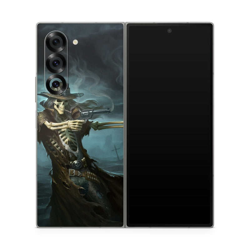 Samsung Galaxy Z Fold6 Skin design of Cg artwork, Action-adventure game, Darkness, Illustration, Games, Adventure game, Pc game, Woman warrior, Digital compositing, Fictional character, with black, white, blue, gray colors