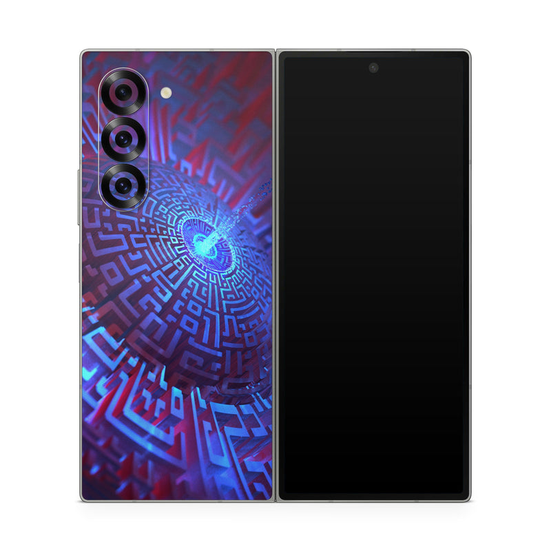 Samsung Galaxy Z Fold6 Skin design of Blue, Light, Fractal art, Electric blue, Purple, Water, Psychedelic art, Organism, Art, Spiral, with black, blue colors