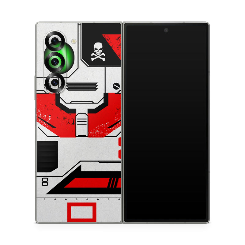 Samsung Galaxy Z Fold6 Skin design of Floppy disk, Technology, Electric red, Fictional character, with white, red, black, gray colors