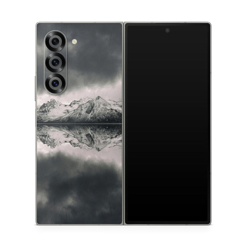 Samsung Galaxy Z Fold6 Skin design of Sky, Cloud, Nature, Reflection, Water, Atmospheric phenomenon, Daytime, Black-and-white, Atmosphere, Calm, with white, black, gray colors