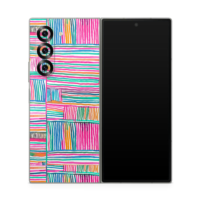 Samsung Galaxy Z Fold6 Skin design of Colorfulness, Product, Rectangle, Azure, Textile, Art, Aqua, Material property, Magenta, Tints and shades, with white, pink, orange, green, blue, yellow colors