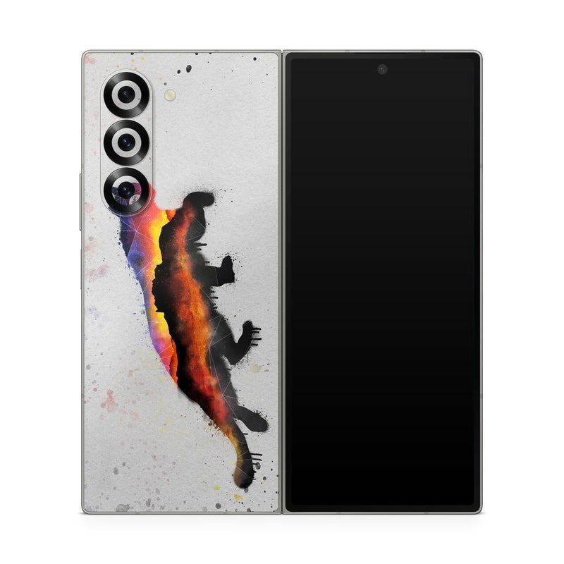 Samsung Galaxy Z Fold6 Skin design of Illustration, Watercolor paint, Art, Tail, Painting, Drawing, Acrylic paint, Geological phenomenon, Red fox, Paint, with gray, black, red, yellow, orange, white colors