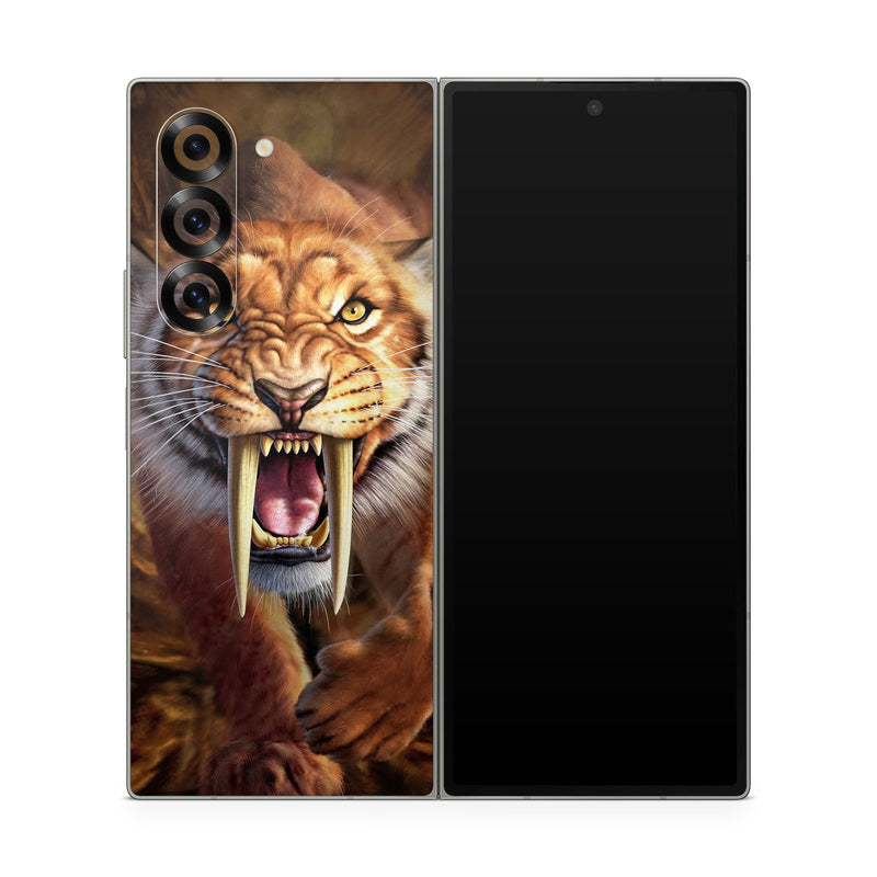 Samsung Galaxy Z Fold6 Skin design of Roar, Felidae, Facial expression, Wildlife, Whiskers, Bengal tiger, Carnivore, Snout, Big cats, Fang, with black, orange, yellow, white colors