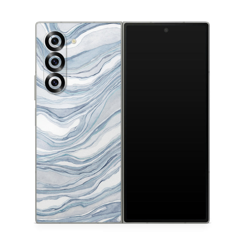 Samsung Galaxy Z Fold6 Skin design of Water, Liquid, Azure, Fluid, Grey, Aqua, Pattern, Wind wave, Electric blue, Wind, with blue, white colors