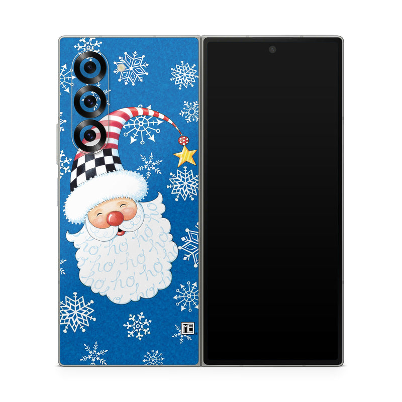 Samsung Galaxy Z Fold6 Skin design of Plant, Celebrating, Rectangle, Font, Art, Happy, Ornament, Santa claus, Event, Christmas, with blue, white, black, red, yellow colors
