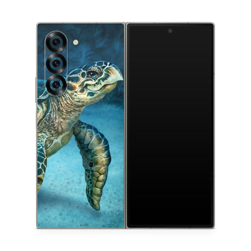 Samsung Galaxy Z Fold6 Skin design of Water, Nature, Organism, Reptile, Turtle, Hawksbill sea turtle, Underwater, Wildlife, Sea turtle, Reef, with green, gray, blue, white colors