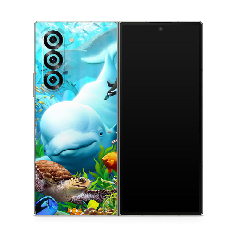 Samsung Galaxy Z Fold6 Skin design of Green, Blue, Azure, Natural environment, Underwater, Organism, Mammal, Art, Marine biology, Aqua, with blue, green, red, white, brown, yellow, orange, blue colors