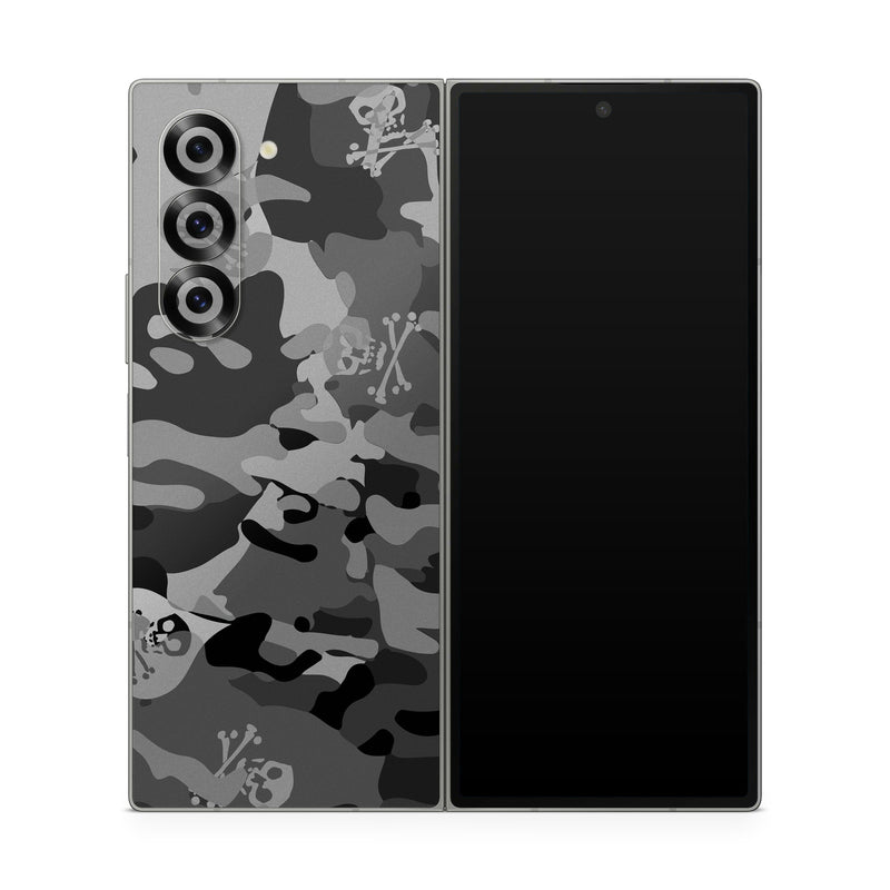 Samsung Galaxy Z Fold6 Skin design of Military camouflage, Pattern, Design, Camouflage, Illustration, Uniform, Black-and-white, Wallpaper, Art, with black, gray colors