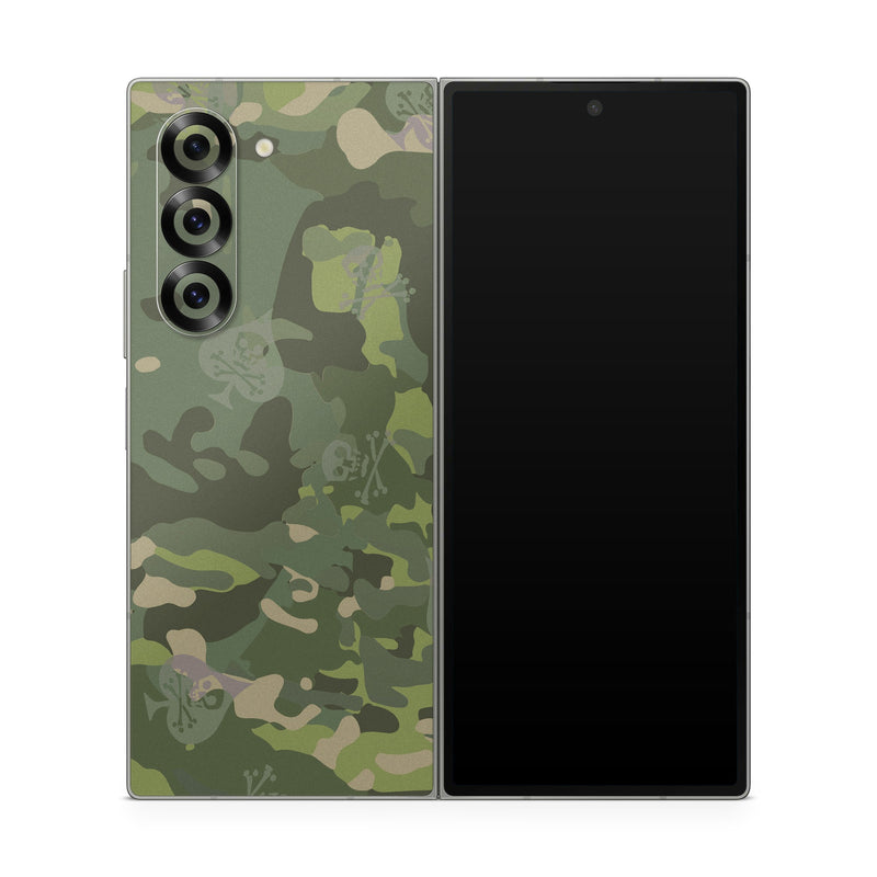 Samsung Galaxy Z Fold6 Skin design of Military camouflage, Pattern, Camouflage, Uniform, Clothing, Green, Design, Leaf, Plant, Illustration, with green, brown colors