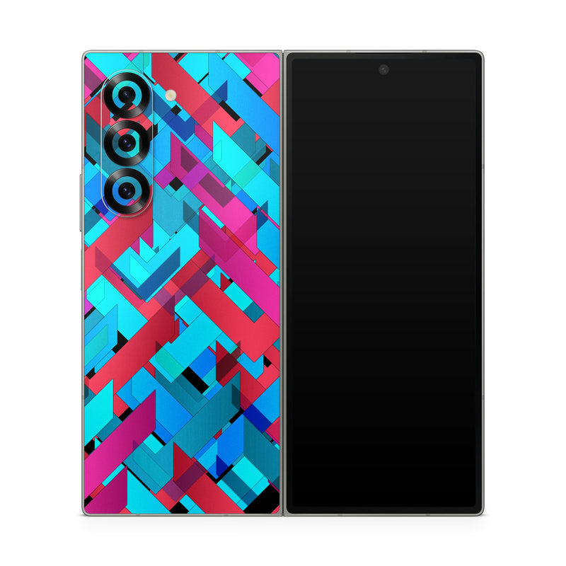 Samsung Galaxy Z Fold6 Skin design of Pattern, Turquoise, Line, Teal, Magenta, Design, Textile, Symmetry, Colorfulness, with blue, red, purple, black colors