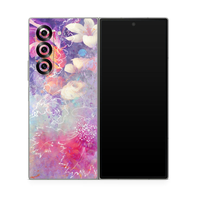 Samsung Galaxy Z Fold6 Skin design of Purple, Violet, Pink, Graphic design, Illustration, Sky, Art, Design, Watercolor paint, Graphics, with purple, white, red, orange, blue colors