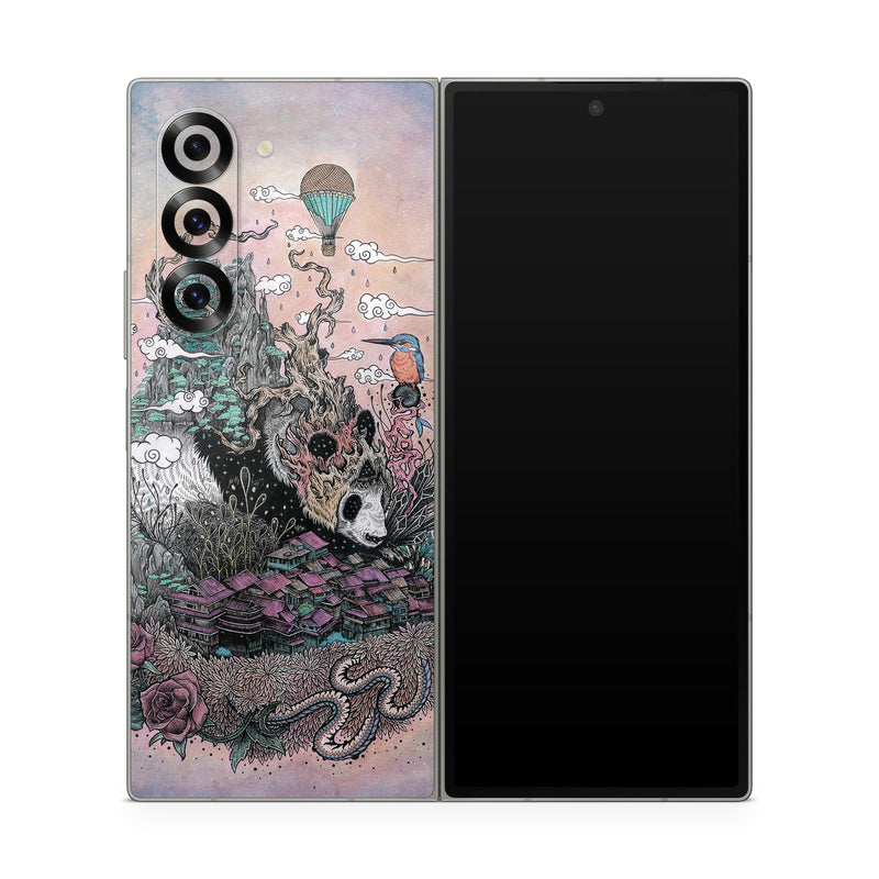 Samsung Galaxy Z Fold6 Skin design of Illustration, Art, Fictional character, Printmaking, Marsupial, Graphic design, Rodent, Possum, with gray, black, red, blue, purple colors