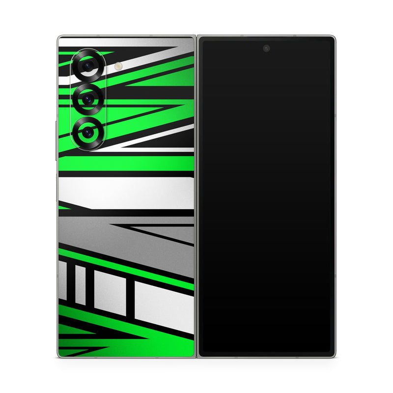 Samsung Galaxy Z Fold6 Skin design of Colorfulness, Green, Rectangle, Slope, Font, Line, Material property, Parallel, Tints and shades, Graphics, with black, green, white, gray colors