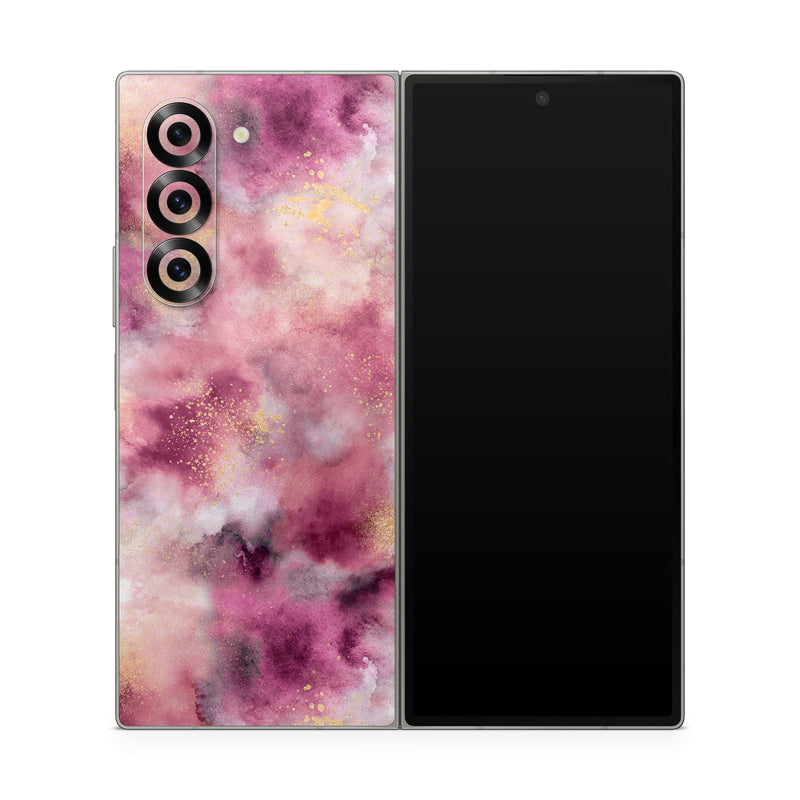 Samsung Galaxy Z Fold6 Skin design of Purple, Pink, Magenta, Pattern, Plant, Art, Flower, Peach, Event, Petal, with white, black, red, purple, yellow, pink colors