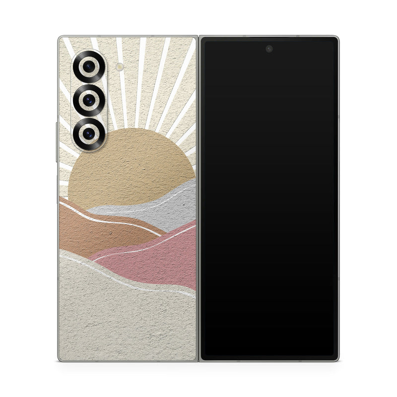 Samsung Galaxy Z Fold6 Skin design of Art, Pattern, Symmetry, Tints and shades, Slope, Building material, Circle, Visual arts, Creative arts, Metal, with yellow, pink, gray, white, brown colors