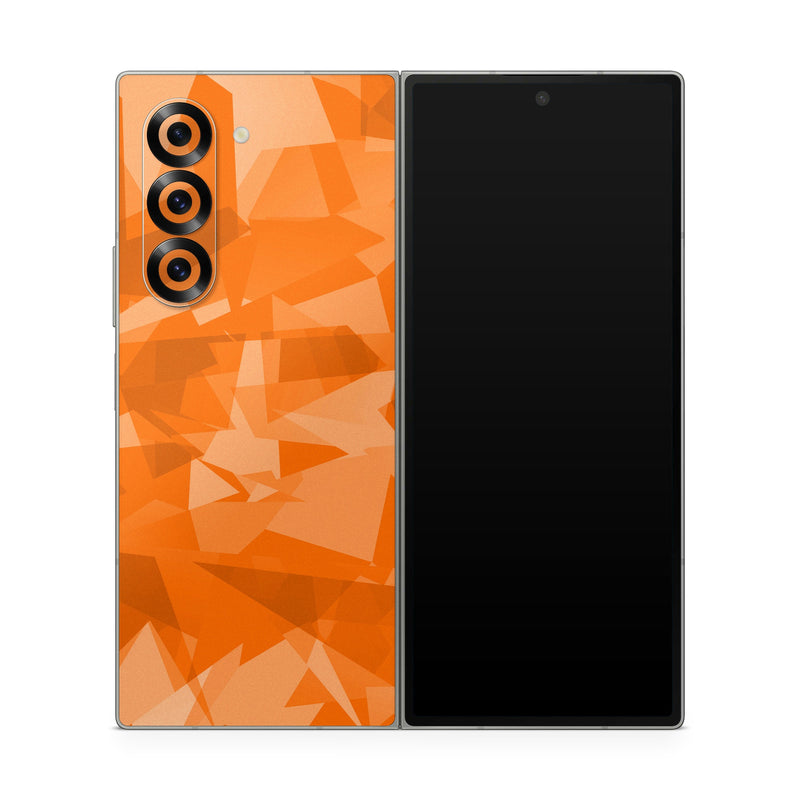 Samsung Galaxy Z Fold6 Skin design of Orange, Pattern, Peach, Line, Design, Triangle, with orange colors