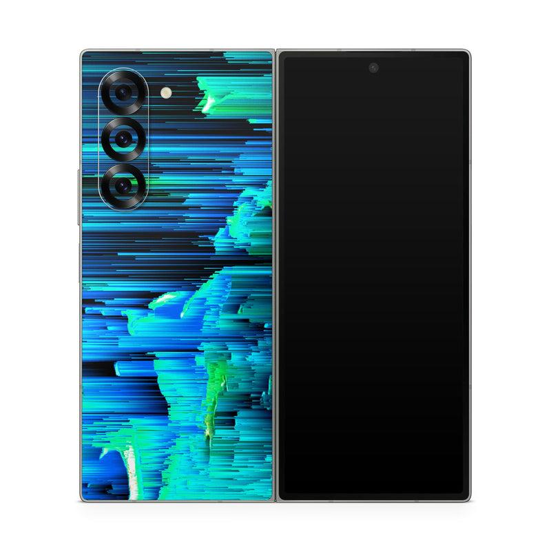 Samsung Galaxy Z Fold6 Skin design of Blue, Green, Turquoise, Light, Colorfulness, Electric blue, with blue, green, black, white colors