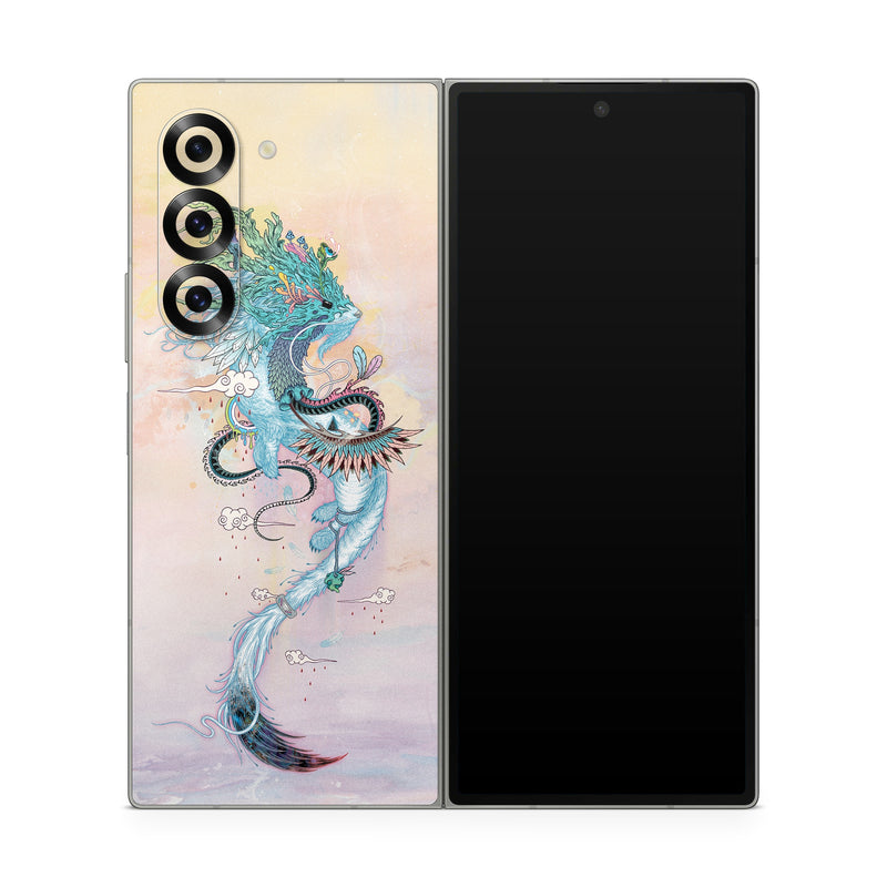 Samsung Galaxy Z Fold6 Skin design of Illustration, Water, Watercolor paint, Art, Fictional character, Graphic design, Mythology, Visual arts, Painting, Drawing, with yellow, pink, blue, green colors