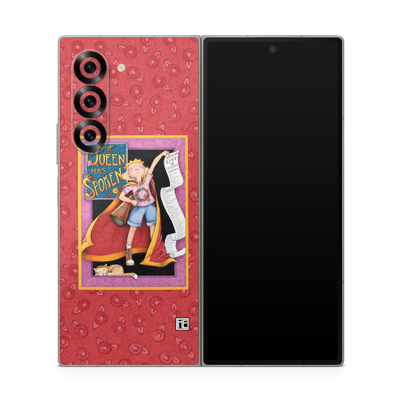 Samsung Galaxy Z Fold6 Skin design of Cartoon, Illustration, Art, Miniature, Fictional character, Fiction, Magenta, Style, with red, gray, black, green, orange, purple colors