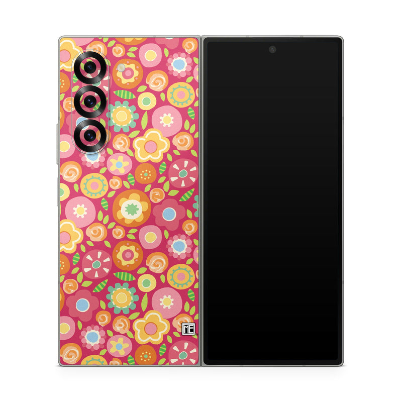 Samsung Galaxy Z Fold6 Skin design of Orange, Pattern, Design, Circle, with red, pink, green, gray, orange, purple colors