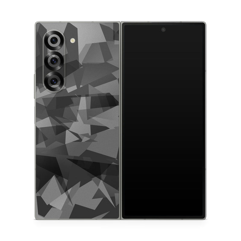 Samsung Galaxy Z Fold6 Skin design of Black, Pattern, Triangle, Black-and-white, Monochrome, Grey, Design, Line, Architecture, Monochrome photography, with black, gray colors