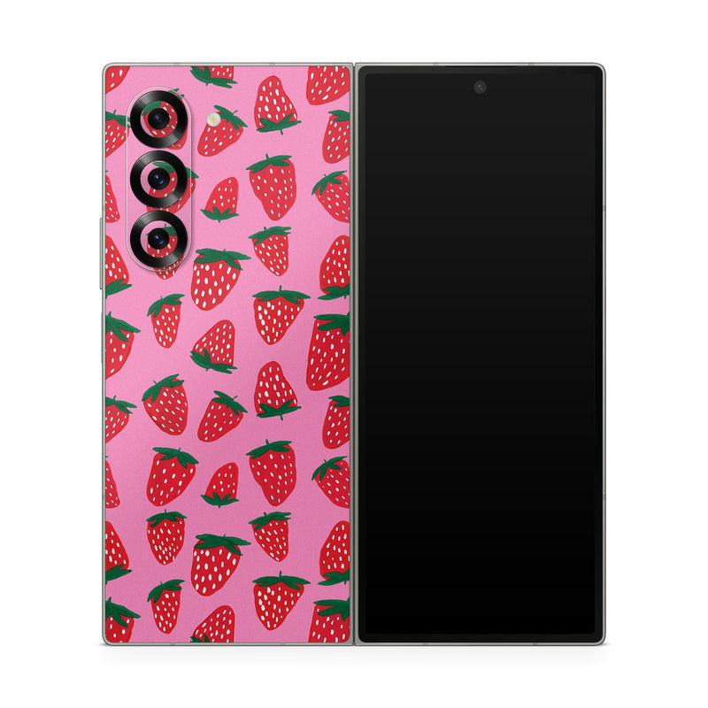 Samsung Galaxy Z Fold6 Skin design of Textile, Font, Rectangle, Red, Triangle, Pattern, Carmine, Design, Cone, Wrapping paper, with red, green, pink, white colors
