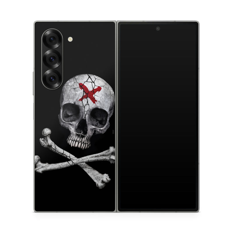 Samsung Galaxy Z Fold6 Skin design of Bone, Skull, Skeleton, Jaw, Illustration, Animation, Fictional character, Still life photography, with black, white, gray colors