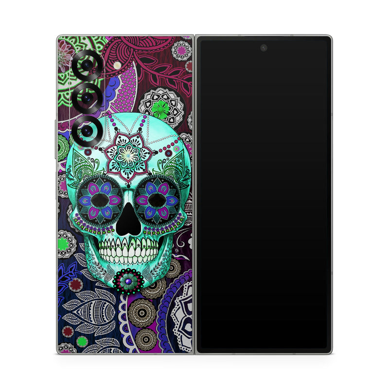 Samsung Galaxy Z Fold6 Skin design of Psychedelic art, Pattern, Skull, Purple, Bone, Violet, Design, Visual arts, Art, Magenta, with blue, green, purple, red, green, pink colors