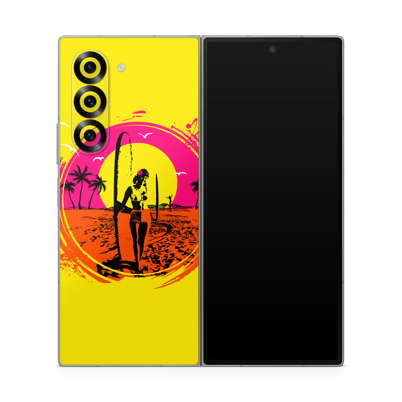 Samsung Galaxy Z Fold6 Skin design of Palm trees, Graphic design, Graphics, Surfing--Equipment and supplies, Surfboard, Silhouette