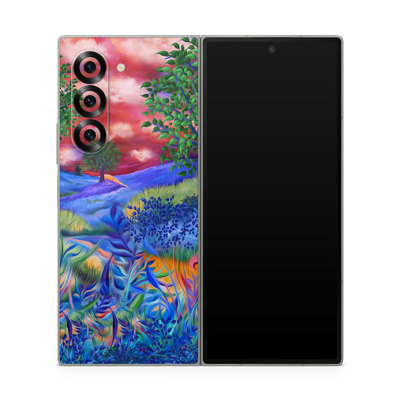 Samsung Galaxy Z Fold6 Skin design of Art paint, Plant, Plant community, Paint, Natural landscape, People in nature, Vegetation, Grass, Art, Painting, with blue, red, green, orange, yellow, pink, white colors