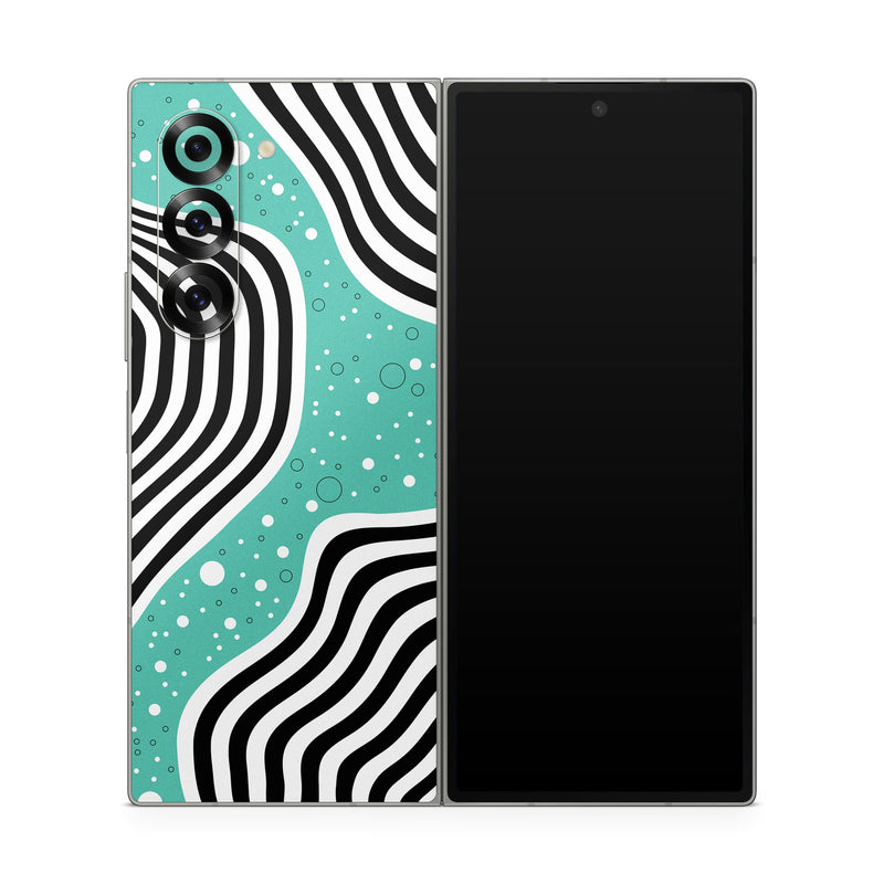 Samsung Galaxy Z Fold6 Skin design of White, Rectangle, Art, Line, Aqua, Pattern, Electric blue, Visual arts, Font, Graphics, with white, black, blue, green colors