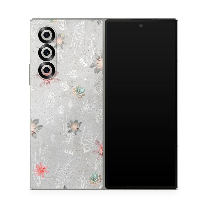 Samsung Galaxy Z Fold6 Skin design of Pink, Pattern, Wrapping paper, Textile, Design, Wallpaper, Floral design, Plant, Flower, with gray, red, white, pink colors