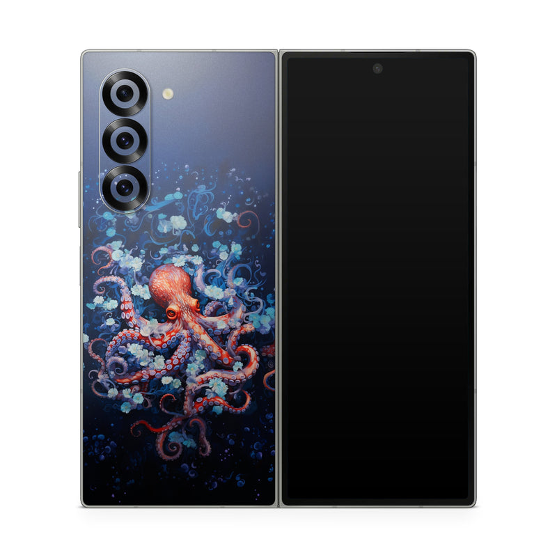 Samsung Galaxy Z Fold6 Skin design of Water, Azure, Marine invertebrates, Liquid, Natural environment, Organism, Fluid, Art, Font, World, with blue, red, white, purple colors