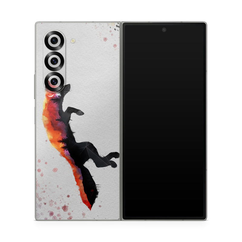 Samsung Galaxy Z Fold6 Skin design of Illustration, Watercolor paint, Art, Graphic design, Painting, Red fox, Visual arts, Paint, Drawing, Tail, with gray, black, red, yellow, orange, white colors