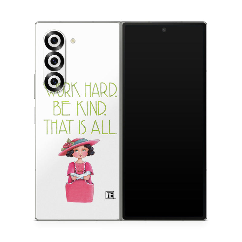 Samsung Galaxy Z Fold6 Skin design of Pink, Headgear, Font, Hat, with white, green, pink, black, white, yellow, blue colors