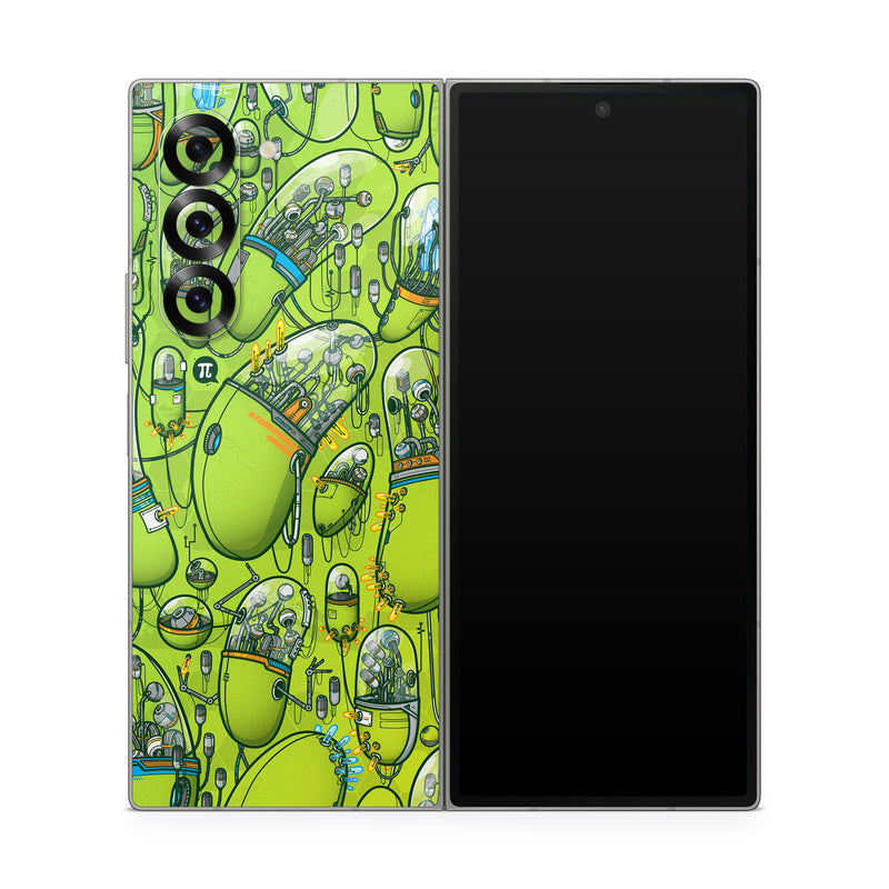 Samsung Galaxy Z Fold6 Skin design of Green, Pattern, Yellow, Design, Illustration, Plant, Art, Graphic design, Urban design, with green, blue, gray, yellow, orange colors