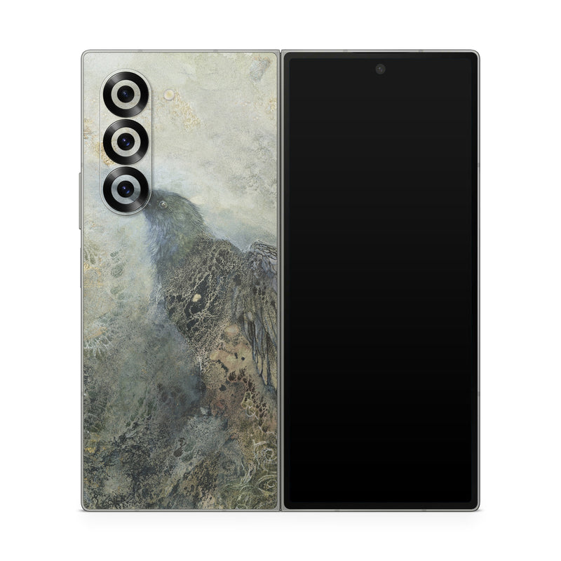 Samsung Galaxy Z Fold6 Skin design of Painting, Water, Geology, Art, Rock, Watercolor paint, Illustration, with black, gray, white, blue colors