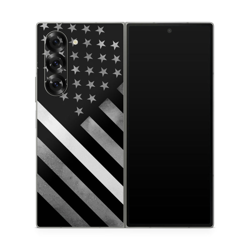 Samsung Galaxy Z Fold6 Skin design of Black, Black-and-white, Pattern, Monochrome Photography, Line, Flag Of The United States, Monochrome, Flag, Design, Font, Photography, Style, Parallel, with black, white, gray colors
