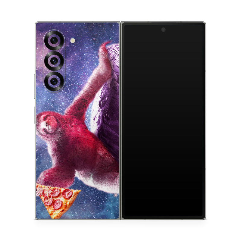 Samsung Galaxy Z Fold6 Skin design of Illustration, Pink, Turtle, Art, Sea turtle, Space, Painting, Fictional character, Tortoise, with black, white, blue, gray, red, yellow colors