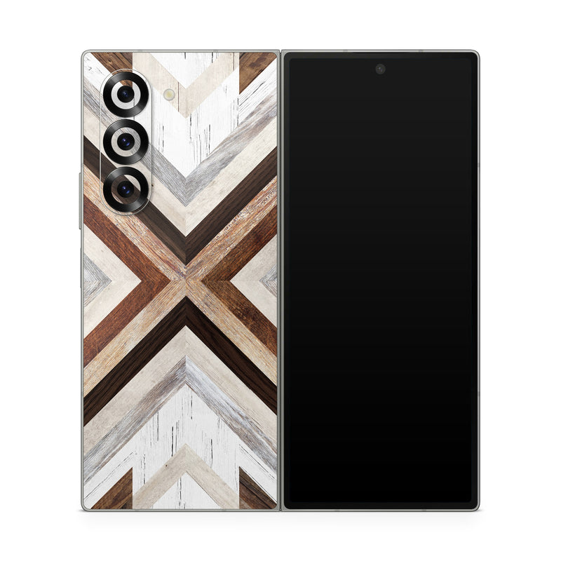 Samsung Galaxy Z Fold6 Skin design of Architecture, Line, Pattern, Brown, Symmetry, Wood, Design, Building, Facade, Material property, with white, brown, gray colors