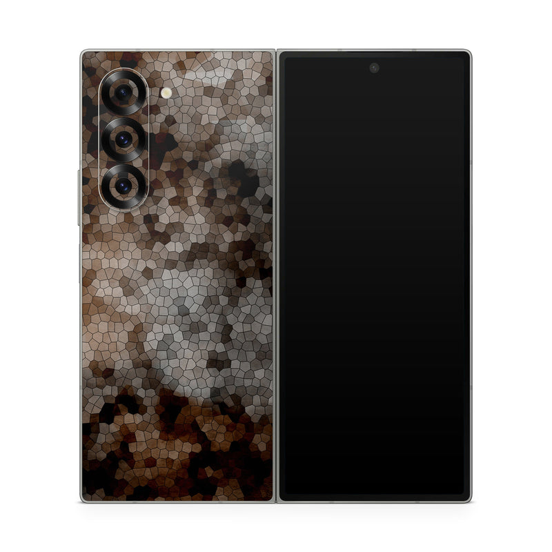 Samsung Galaxy Z Fold6 Skin design of Brown, Design, Soil, Pattern, Rock, Rust, Granite, Metal, with black, white, gray, brown colors