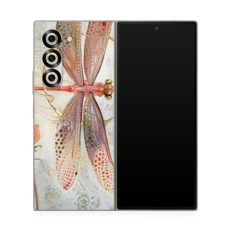 Samsung Galaxy Z Fold6 Skin design of Watercolor paint, Botany, Flower, Illustration, Floral design, Painting, Plant, Coquelicot, Art, Still life photography, with red, yellow, gray colors