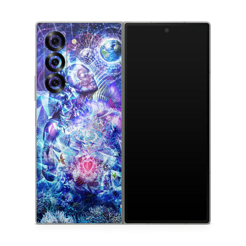 Samsung Galaxy Z Fold6 Skin design of Blue, Purple, Violet, Lavender, Majorelle blue, Psychedelic art, Electric blue, Organism, Art, Design, with blue, green, purple, red, pink colors