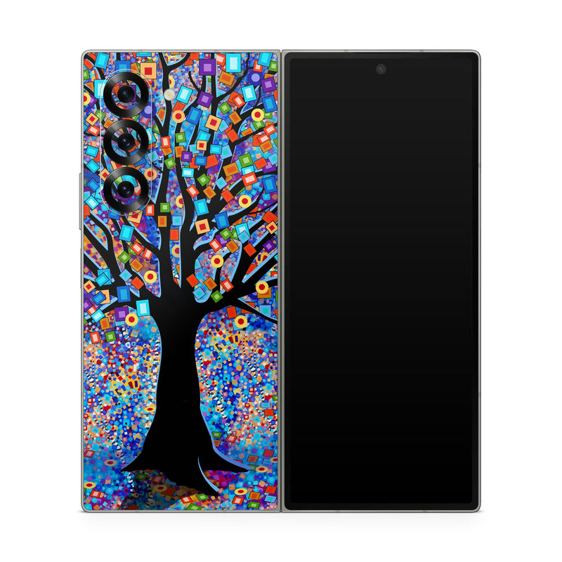Samsung Galaxy Z Fold6 Skin design of Psychedelic art, Modern art, Art, with black, blue, red, orange, yellow, green, purple colors