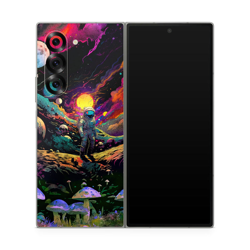 Samsung Galaxy Z Fold6 Skin design of Light, Nature, Purple, Umbrella, Plant, Art, Terrestrial plant, Natural landscape, Astronomical object, Space, with black, white, purple, red, gray, orange, yellow, blue, green, brown colors