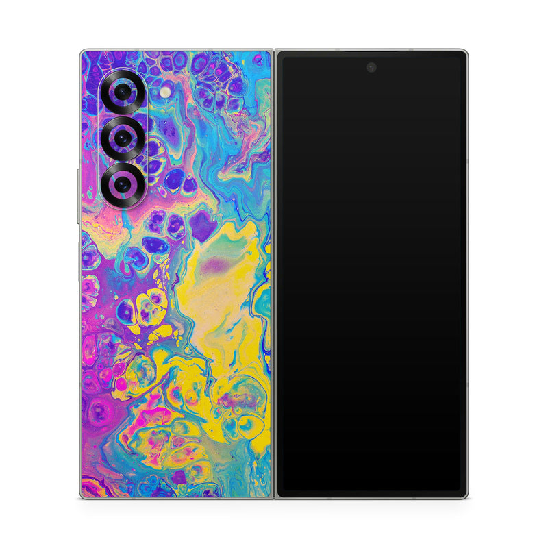 Samsung Galaxy Z Fold6 Skin design of Psychedelic art, Pattern, Purple, Visual arts, Design, Art, Fractal art, Electric blue, Graphic design, Graphics, with blue, yellow, purple, pink colors