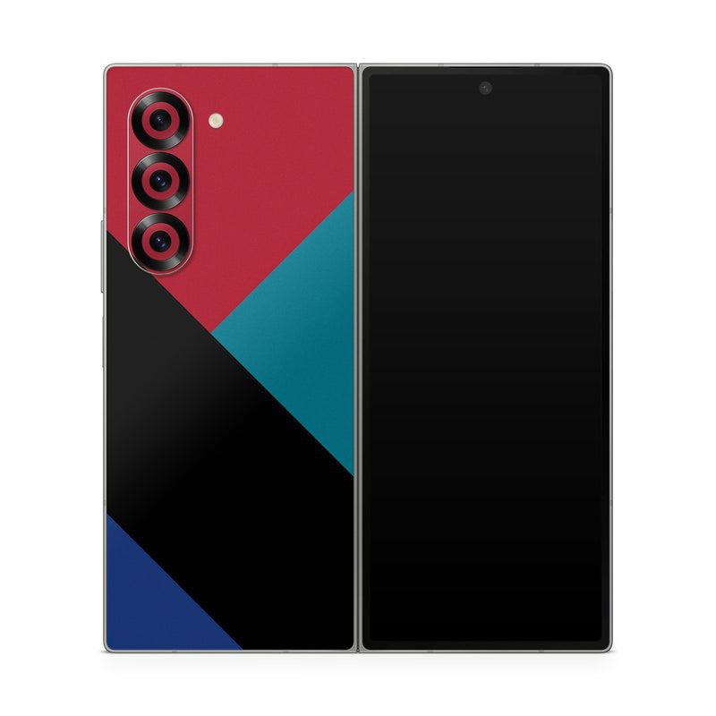 Samsung Galaxy Z Fold6 Skin design of Blue, Green, Turquoise, Azure, Teal, Electric blue, Line, Pattern, Design, Graphic design, with black, blue, red colors
