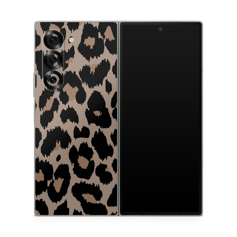 Samsung Galaxy Z Fold6 Skin design of Pattern, Brown, Fur, Design, Textile, Monochrome, Fawn, with black, gray, red, green colors