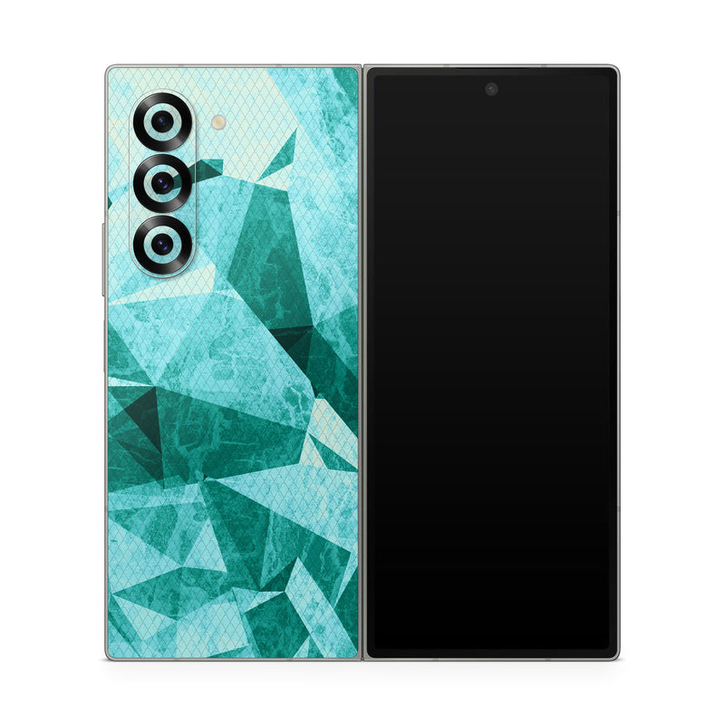 Samsung Galaxy Z Fold6 Skin design of Aqua, Blue, Pattern, Turquoise, Illustration, Teal, Design, Line, Graphic design, with blue colors